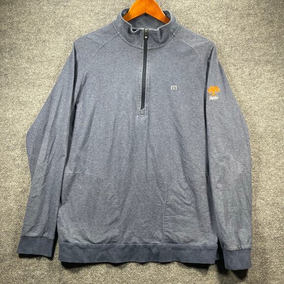 Travis Mathew 1/2 Zip Golf Pullover Men's Large Blue Oak Tree Logo Stretch - Picture 1 of 14